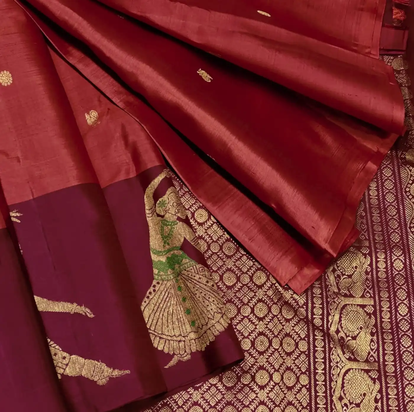 Crimson Red & Maroon Peacock Saree